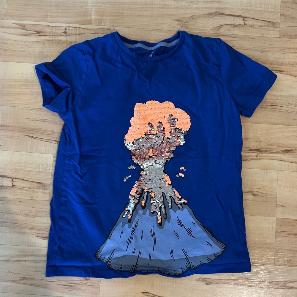 Mini Boden Royal Blue Short-Sleeve Tee with Sequin Volcano